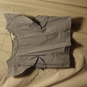 New Mine Black and White Stripe Top with Ruffled Sleeve M